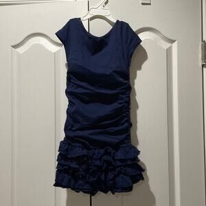 Ralph Lauren 5 navy blue drip waisted rushed gathers four tier hemline EUC